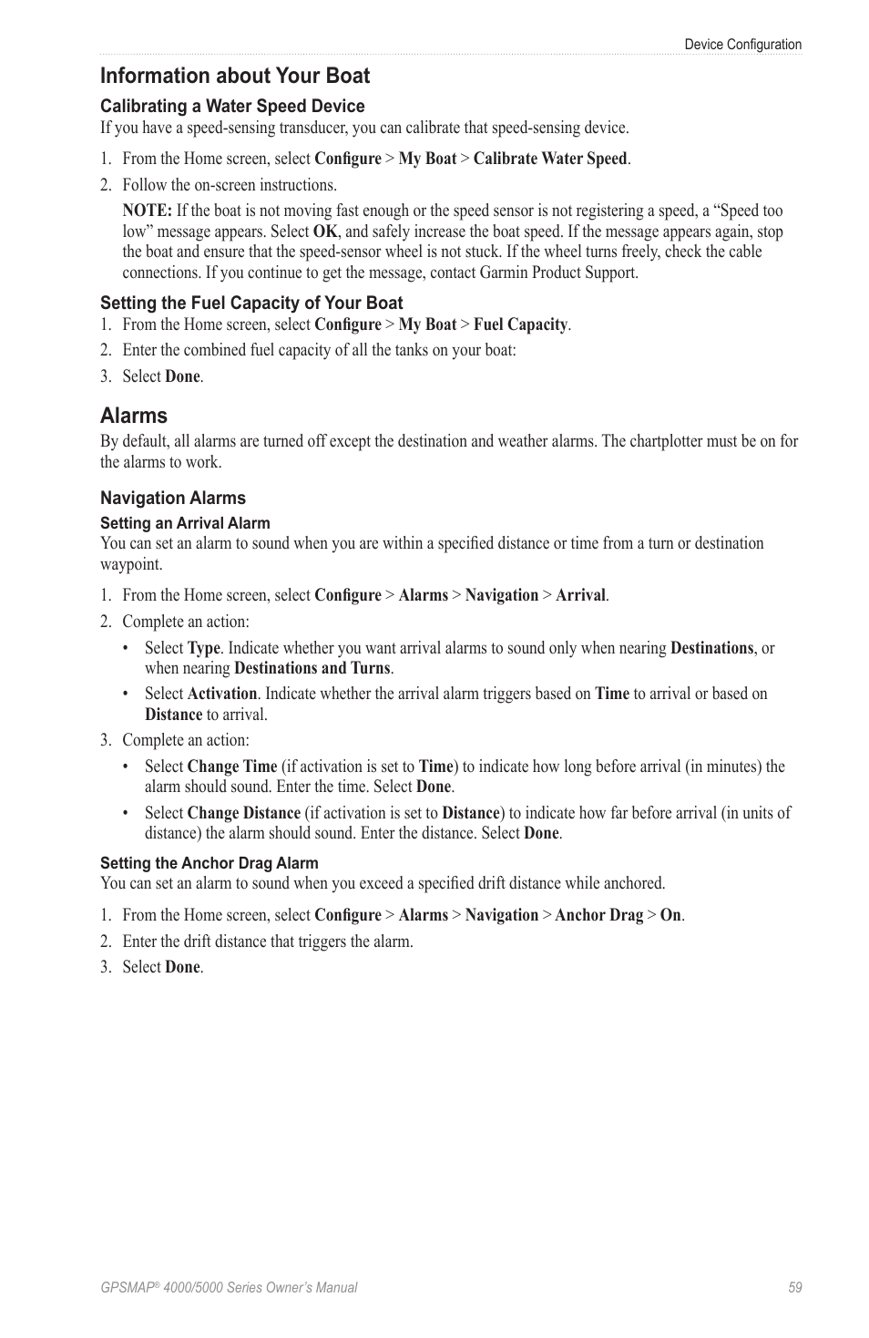 Information about your boat, Alarms | Garmin GPSMAP 5215 User Manual | Page 63 / 116