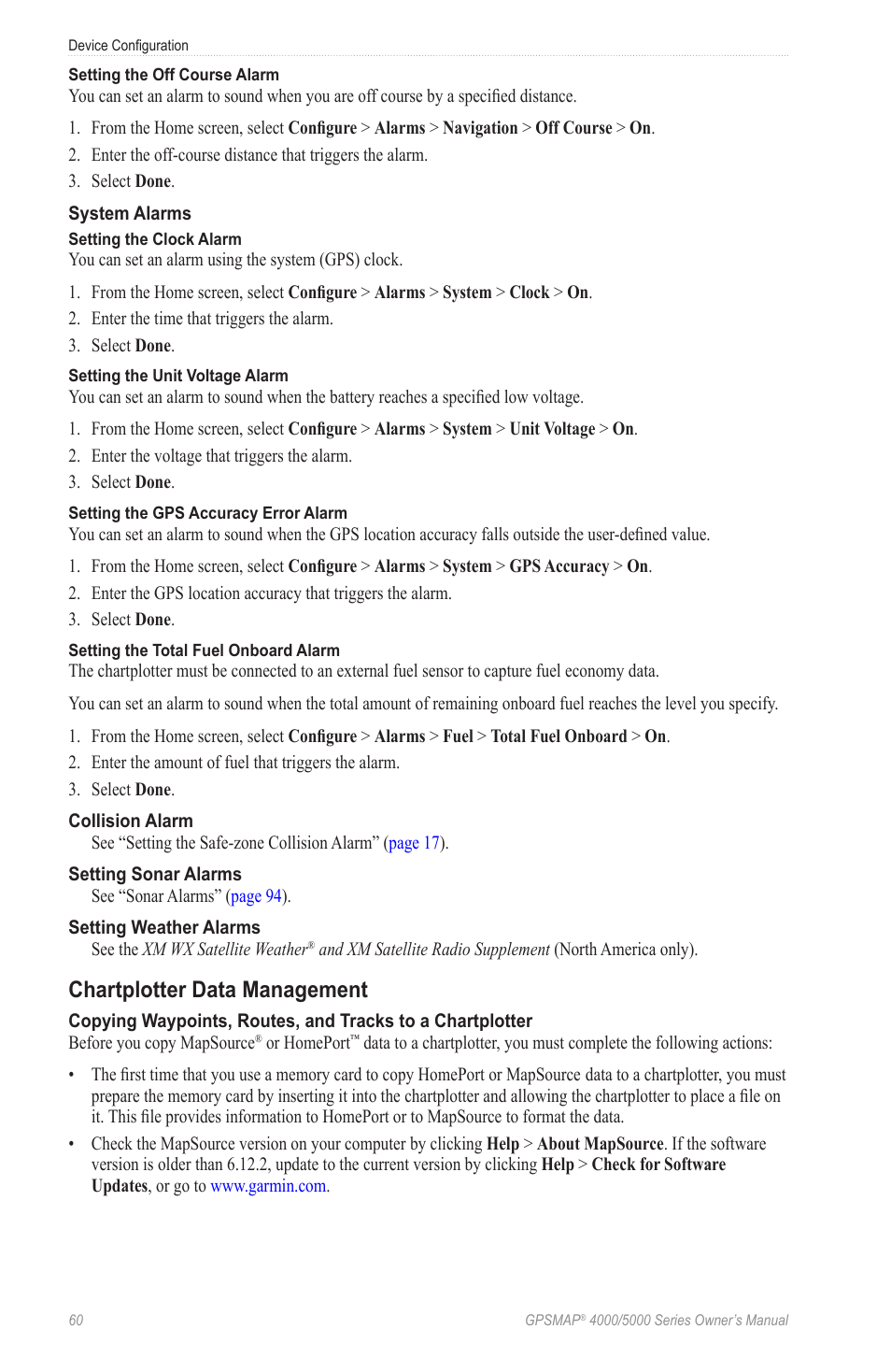 Chartplotter data management | Garmin GPSMAP 5215 User Manual | Page 64 / 116