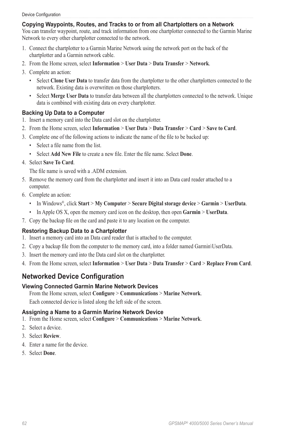 Networked device configuration | Garmin GPSMAP 5215 User Manual | Page 66 / 116