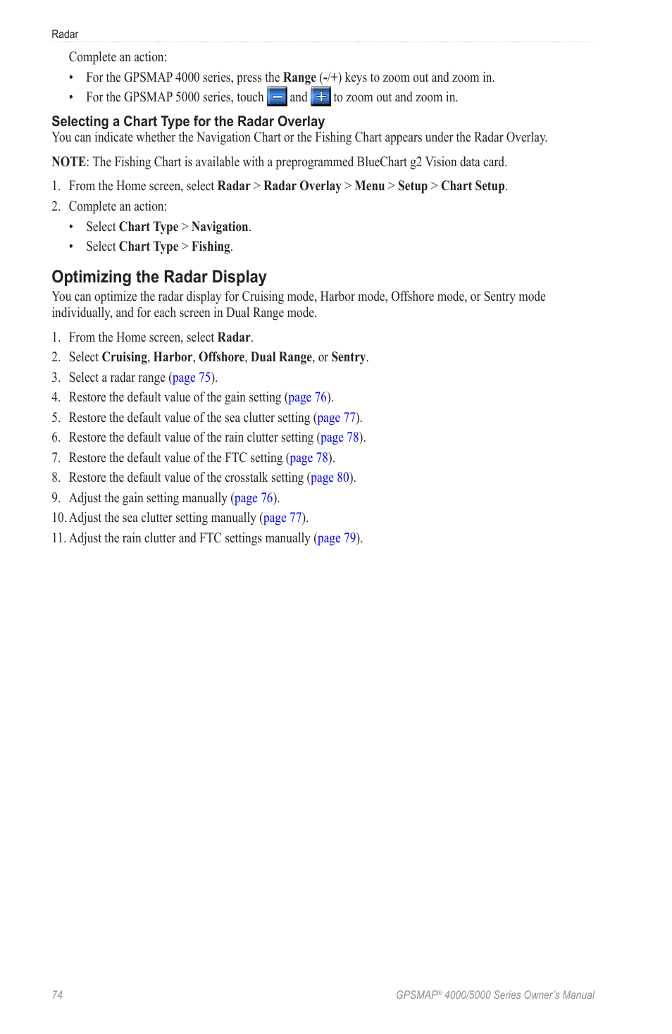 Optimizing the radar display | Garmin GPSMAP 5215 User Manual | Page 78 / 116