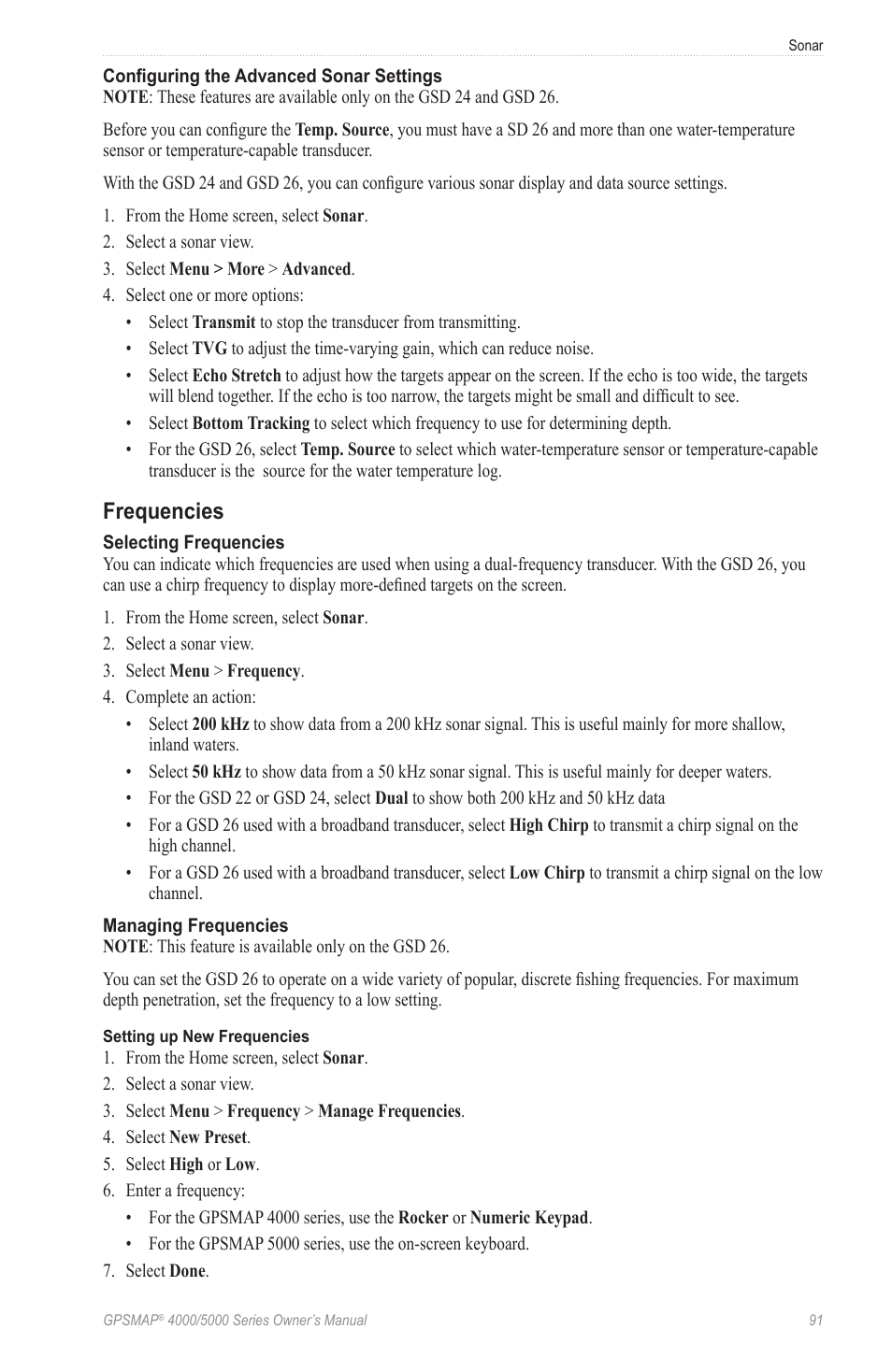 Frequencies | Garmin GPSMAP 5215 User Manual | Page 95 / 116