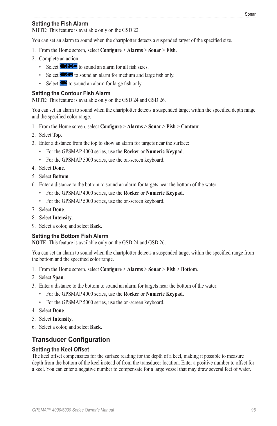 Transducer configuration | Garmin GPSMAP 5215 User Manual | Page 99 / 116