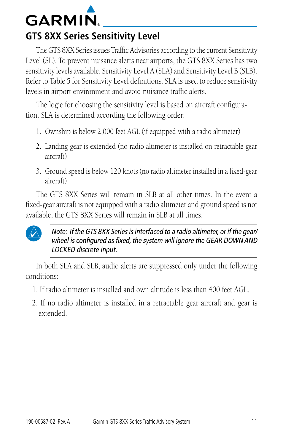 Gts 8xx series sensitivity level | Garmin GTS 855 User Manual | Page 15 / 26