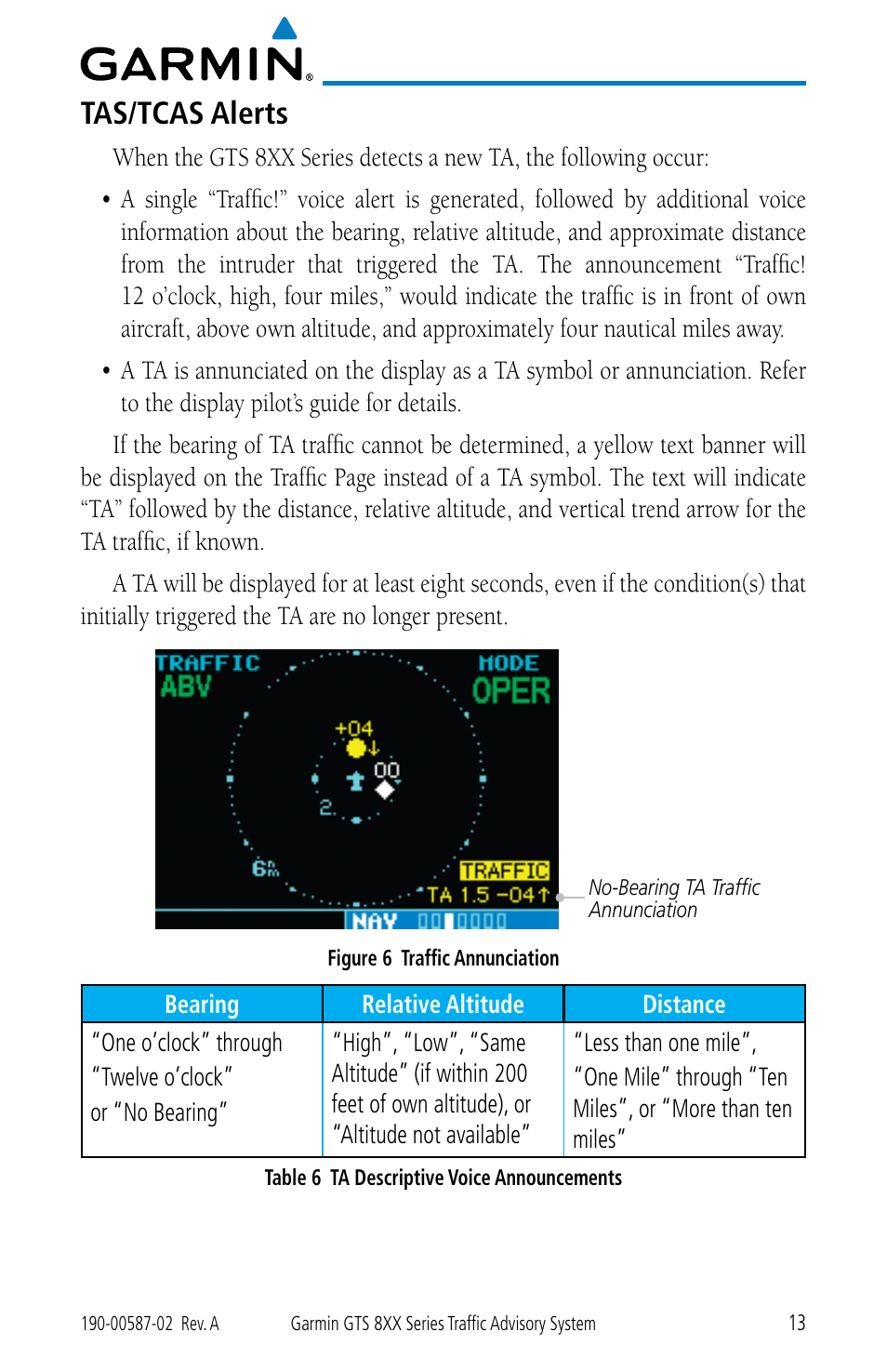 Tas/tcas alerts | Garmin GTS 855 User Manual | Page 17 / 26