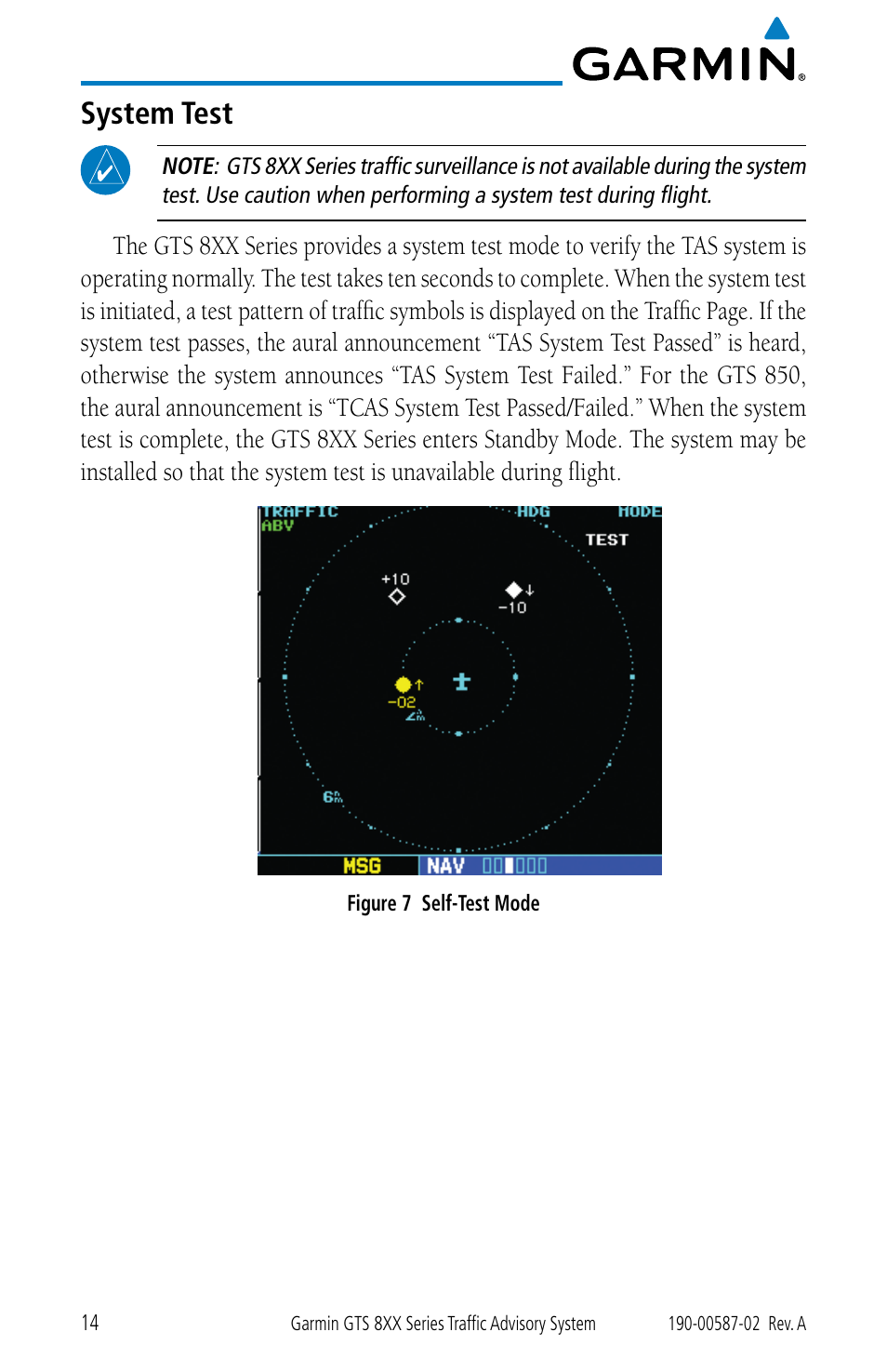 System test | Garmin GTS 855 User Manual | Page 18 / 26