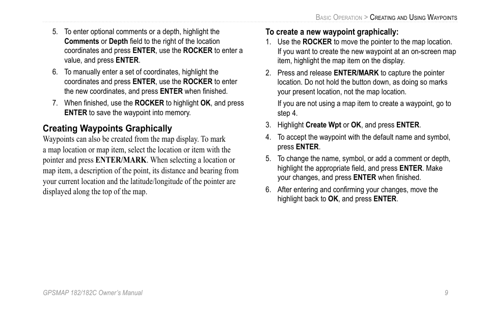 Creating waypoints graphically | Garmin GPSMAP 182C User Manual | Page 15 / 126