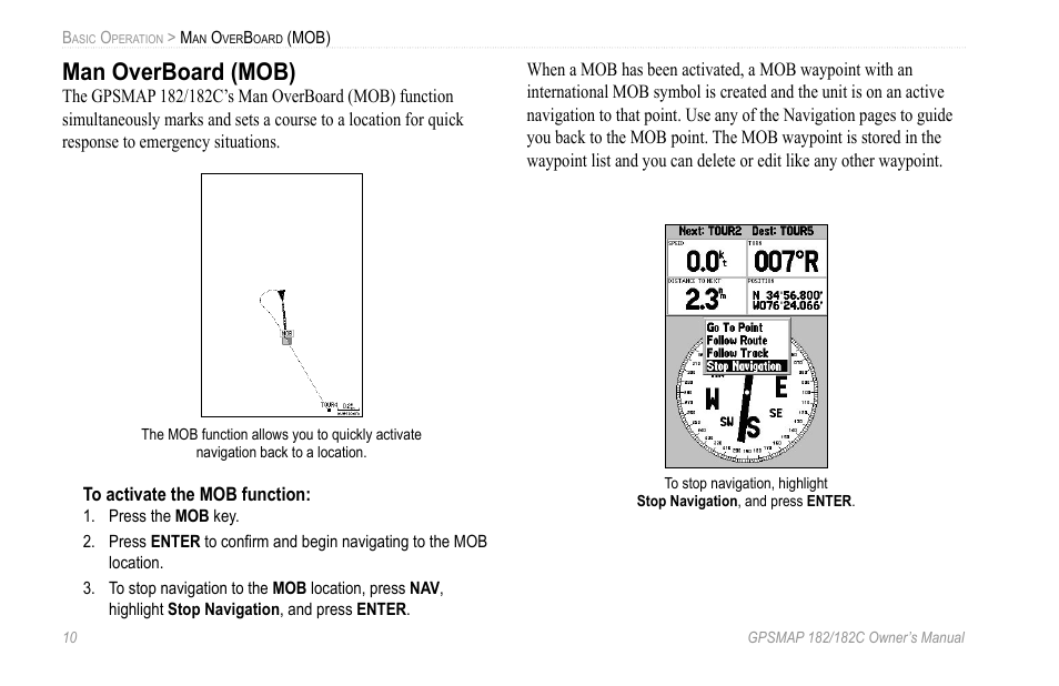 Man overboard (mob) | Garmin GPSMAP 182C User Manual | Page 16 / 126