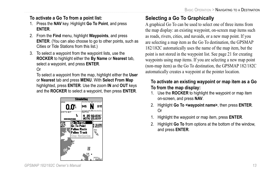 Selecting a go to graphically | Garmin GPSMAP 182C User Manual | Page 19 / 126