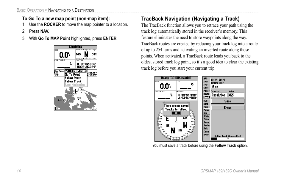 Tracback navigation (navigating a track) | Garmin GPSMAP 182C User Manual | Page 20 / 126