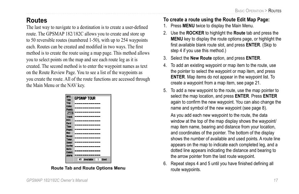 Routes | Garmin GPSMAP 182C User Manual | Page 23 / 126