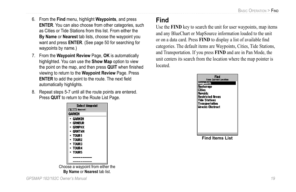 Find | Garmin GPSMAP 182C User Manual | Page 25 / 126