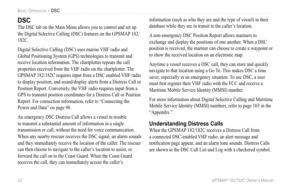 Understanding distress calls | Garmin GPSMAP 182C User Manual | Page 28 / 126