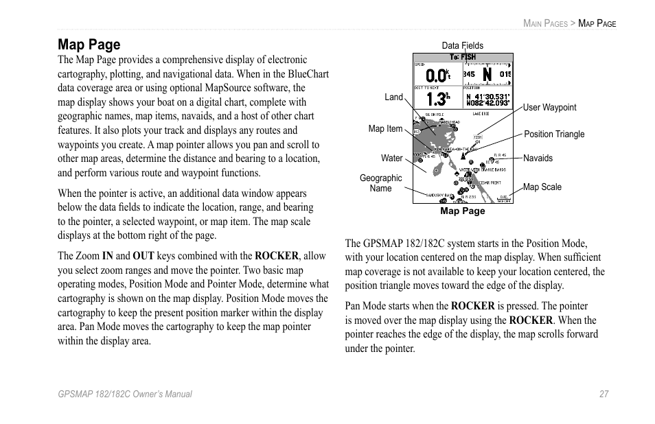 Map page | Garmin GPSMAP 182C User Manual | Page 33 / 126