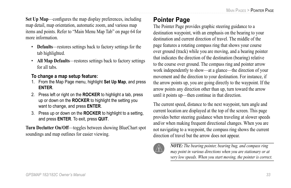 Pointer page | Garmin GPSMAP 182C User Manual | Page 39 / 126