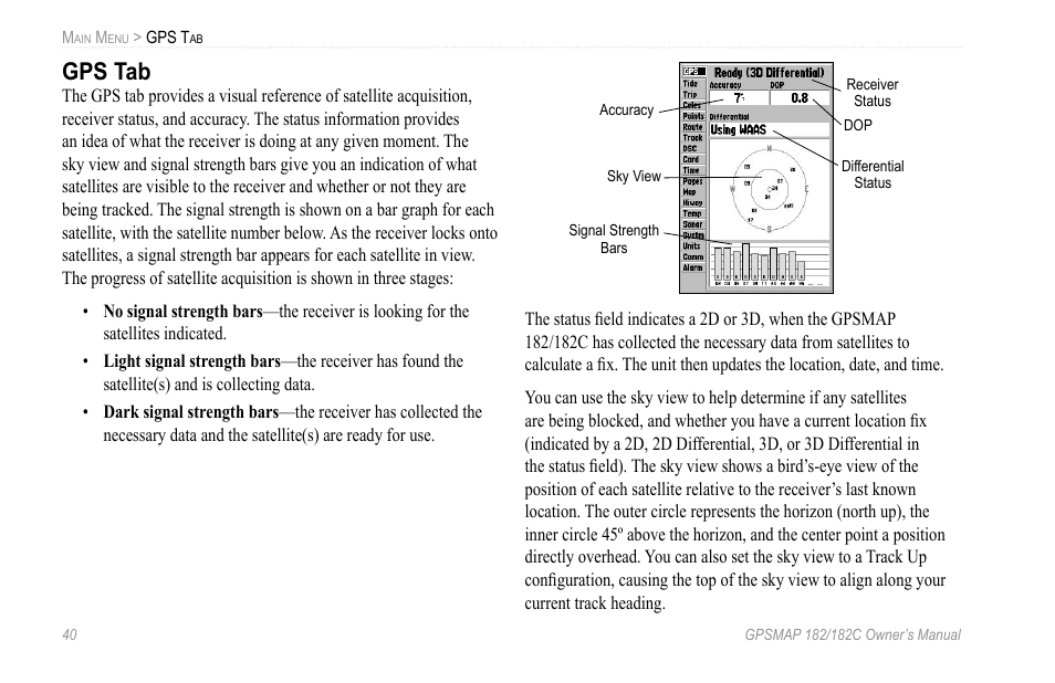 Gps tab | Garmin GPSMAP 182C User Manual | Page 46 / 126