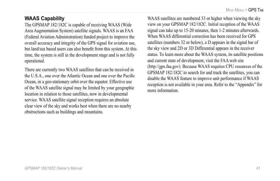 Waas capability | Garmin GPSMAP 182C User Manual | Page 47 / 126