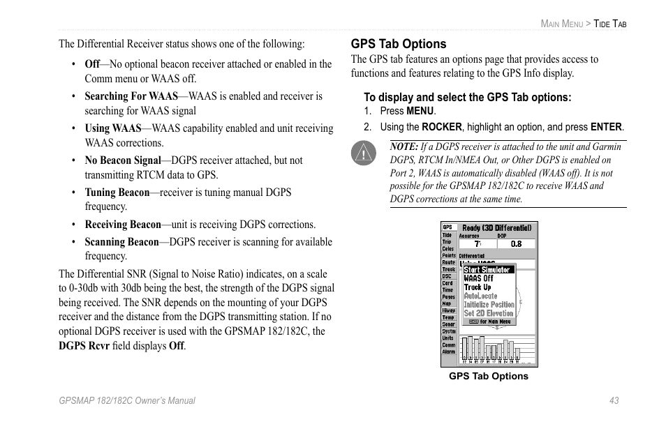 Gps tab options | Garmin GPSMAP 182C User Manual | Page 49 / 126
