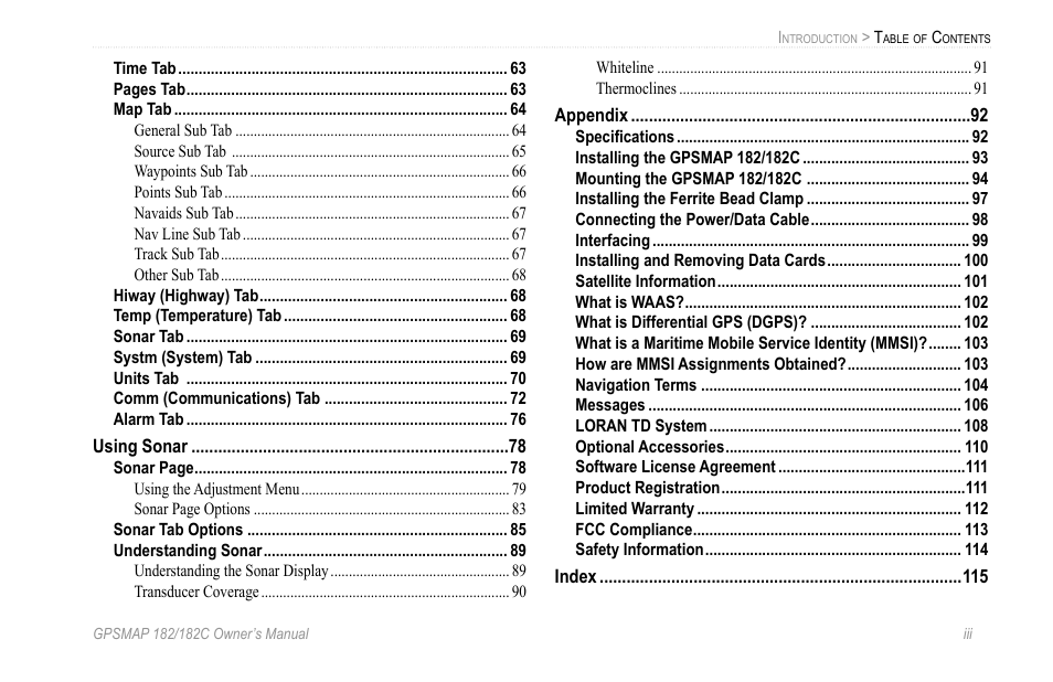 Garmin GPSMAP 182C User Manual | Page 5 / 126