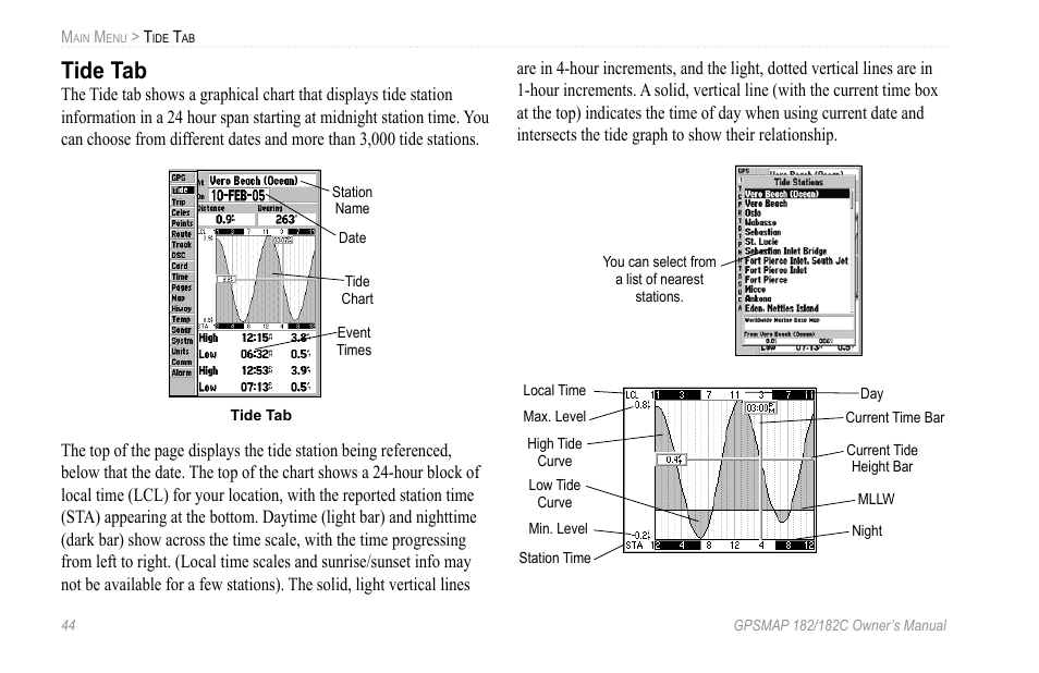 Tide tab | Garmin GPSMAP 182C User Manual | Page 50 / 126