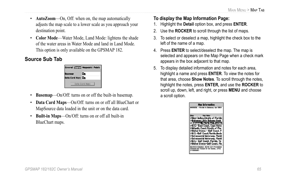 Source sub tab | Garmin GPSMAP 182C User Manual | Page 71 / 126