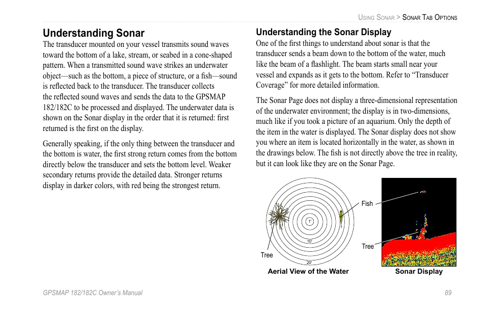 Understanding sonar, Understanding the sonar display | Garmin GPSMAP 182C User Manual | Page 95 / 126