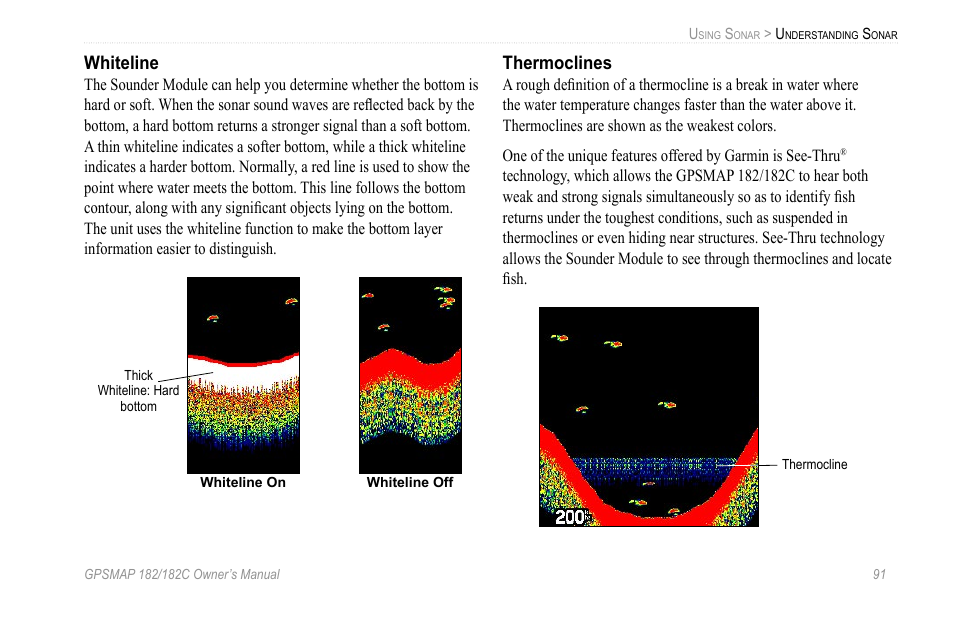 Whiteline, Thermoclines | Garmin GPSMAP 182C User Manual | Page 97 / 126