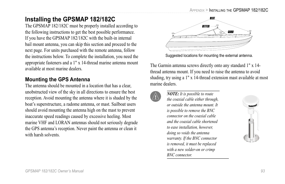 Installing the gpsmap 182/182c | Garmin GPSMAP 182C User Manual | Page 99 / 126