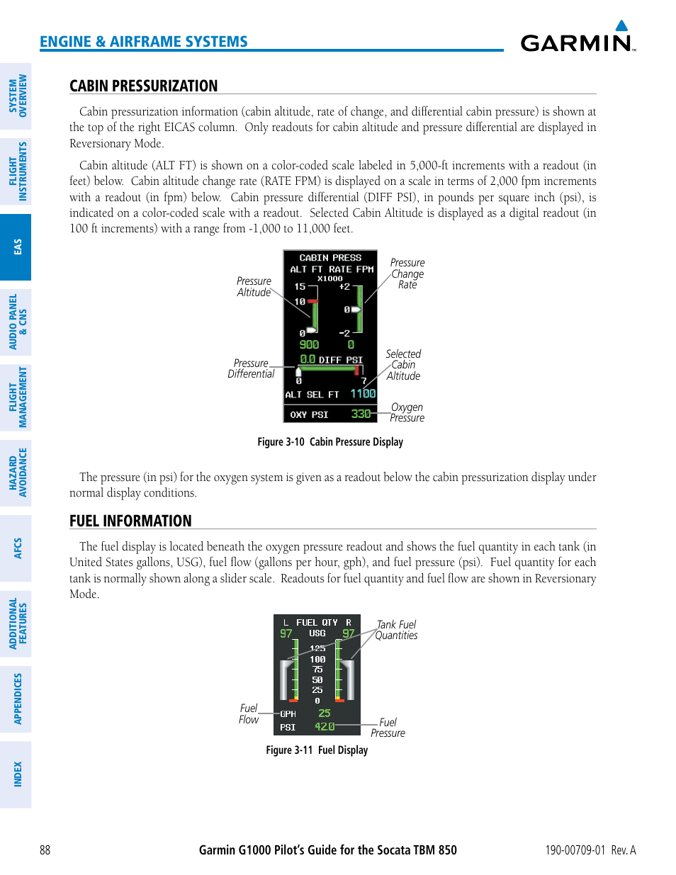 Cabin pressurization, Fuel information, Engine & airframe systems | Garmin G1000 Socata TBM 850 User Manual | Page 100 / 588