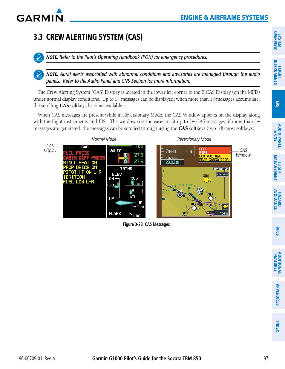 3 crew alerting system (cas), Engine & airframe systems | Garmin G1000 Socata TBM 850 User Manual | Page 109 / 588