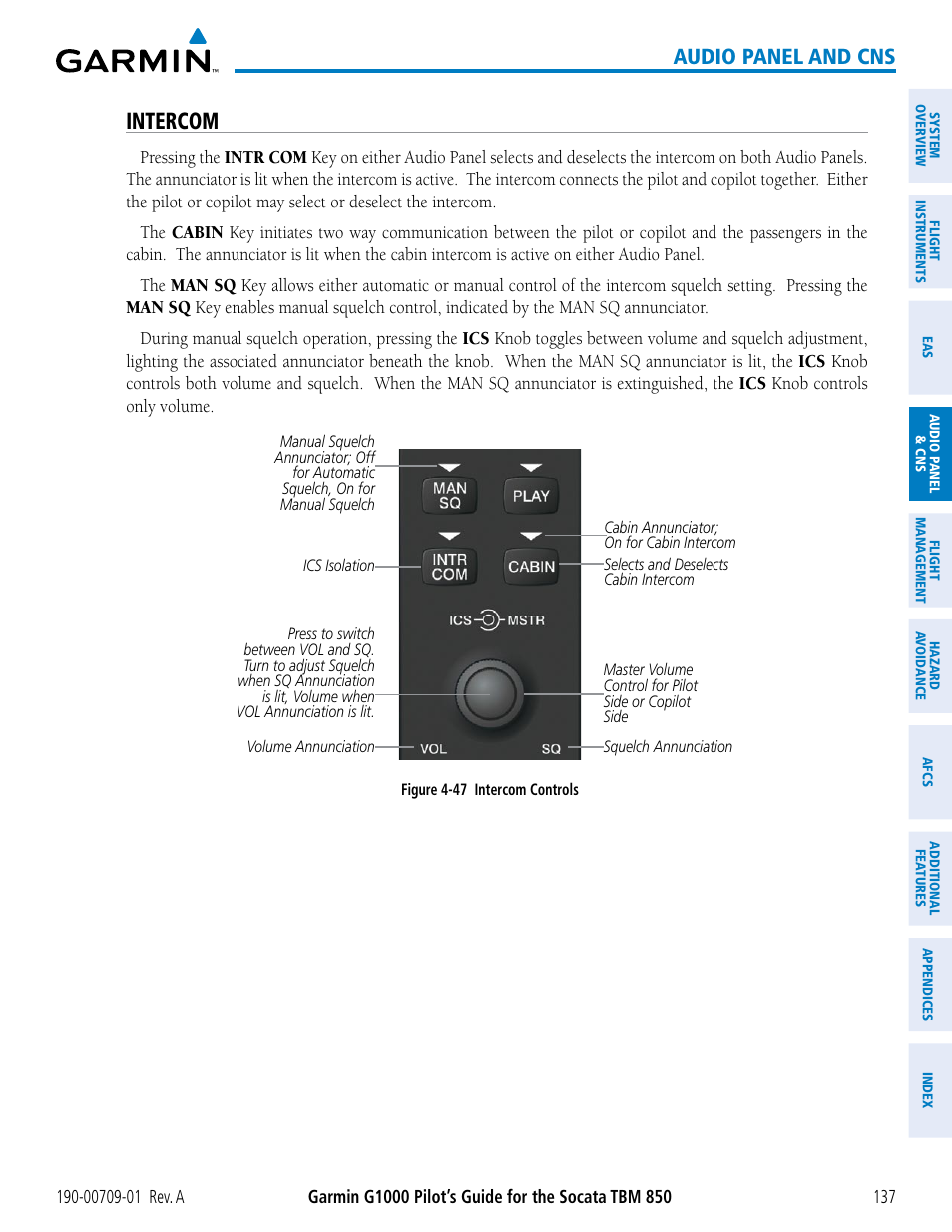 Intercom, Audio panel and cns | Garmin G1000 Socata TBM 850 User Manual | Page 149 / 588