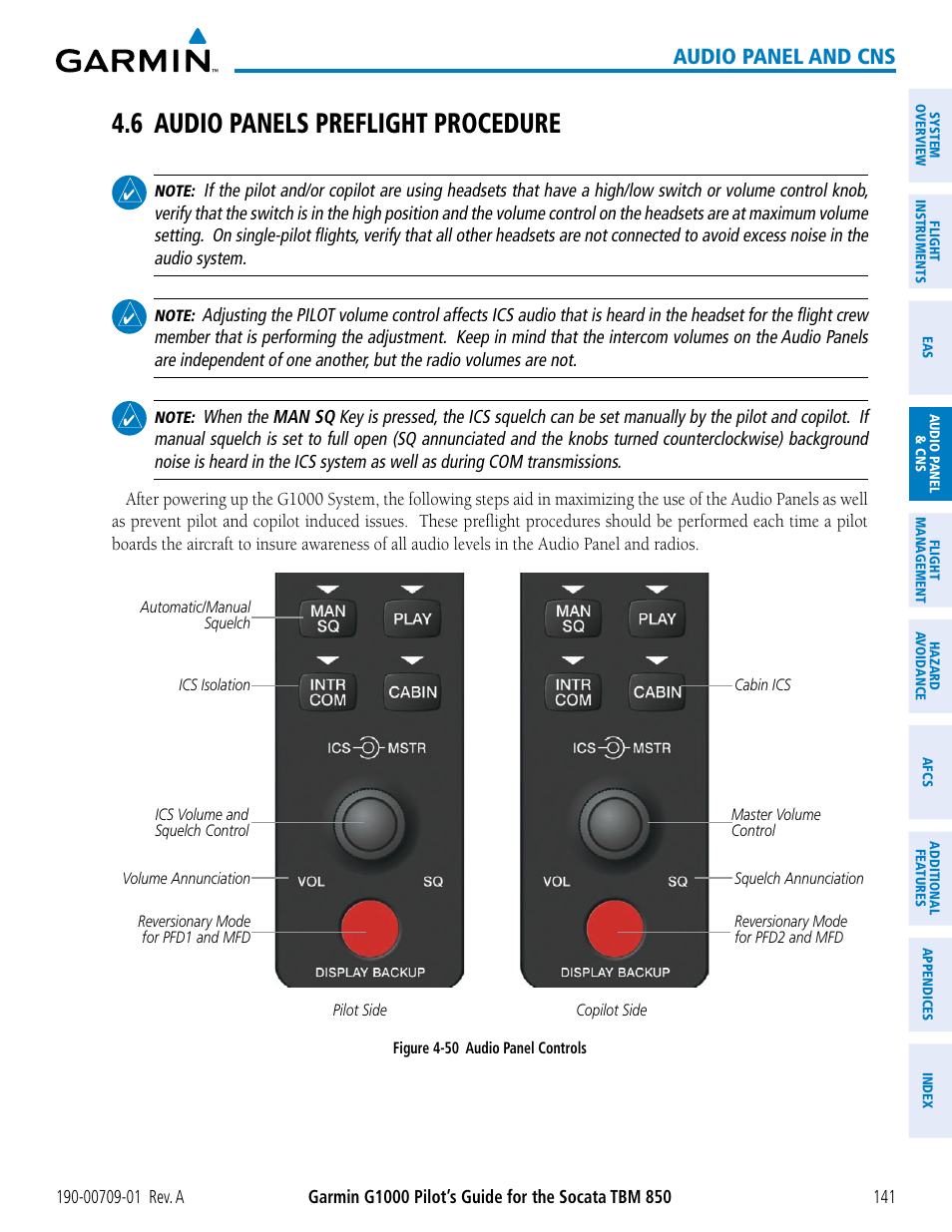 6 audio panels preflight procedure, Audio panel and cns | Garmin G1000 Socata TBM 850 User Manual | Page 153 / 588