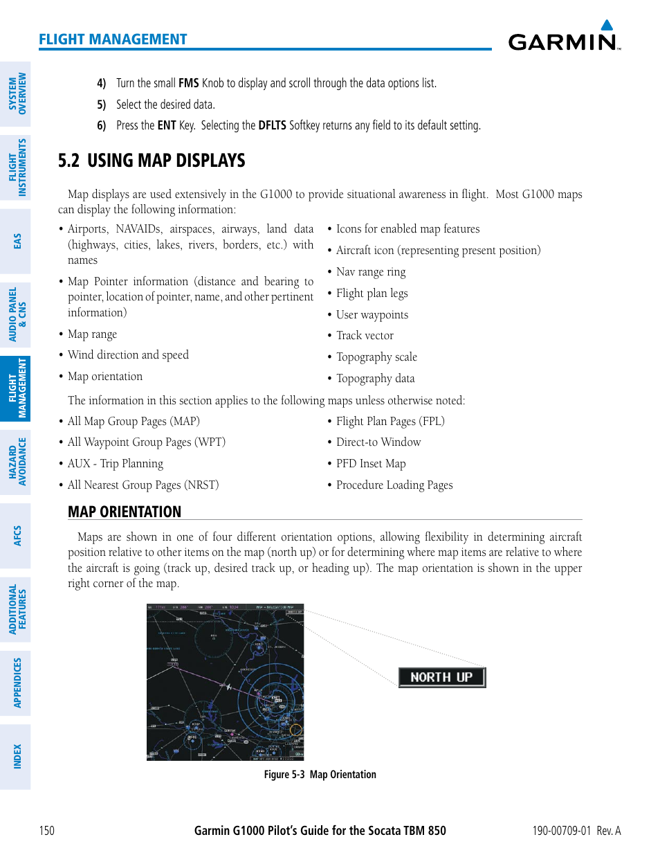 2 using map displays, Map orientation, Flight management | Garmin G1000 Socata TBM 850 User Manual | Page 162 / 588