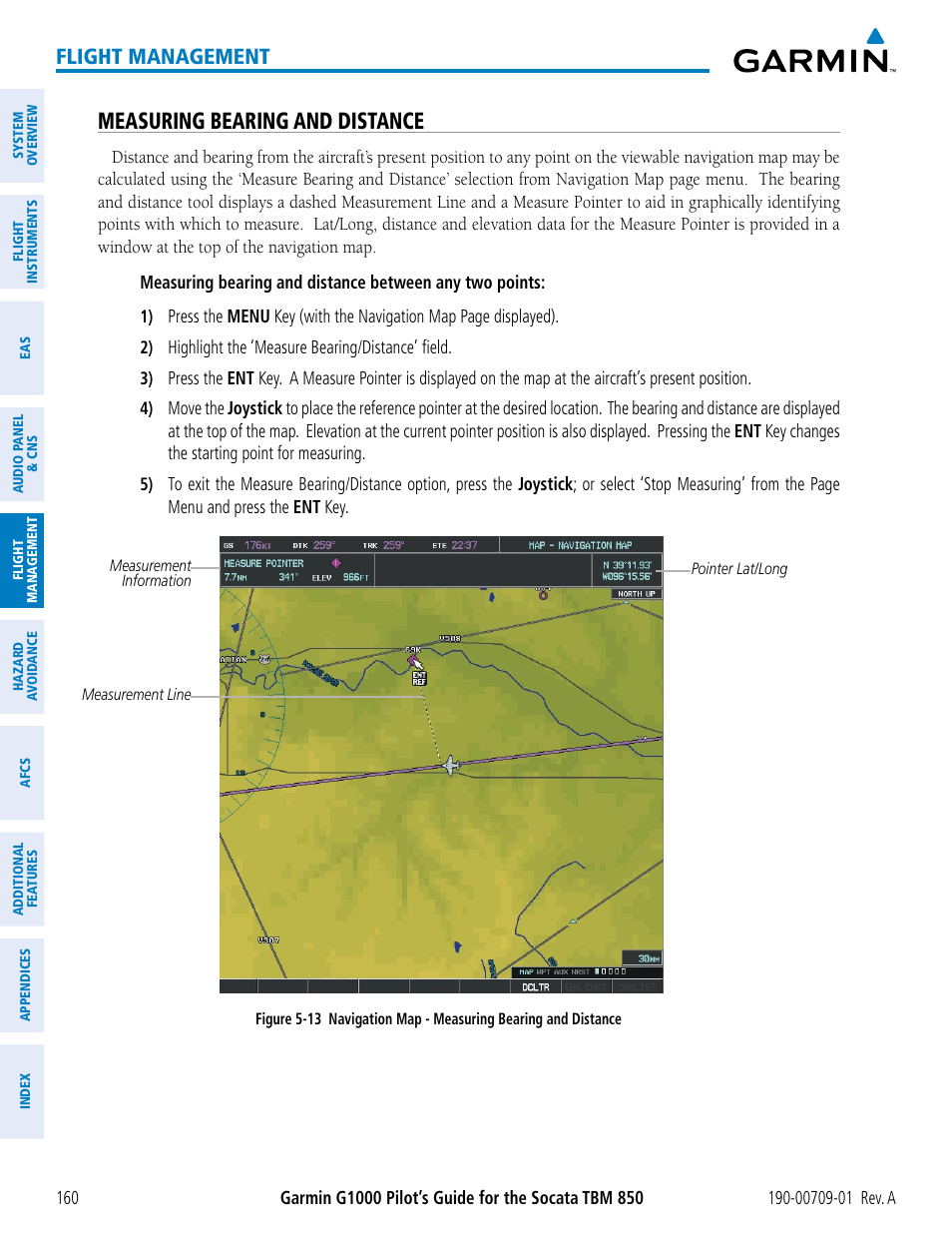 Measuring bearing and distance, Flight management | Garmin G1000 Socata TBM 850 User Manual | Page 172 / 588