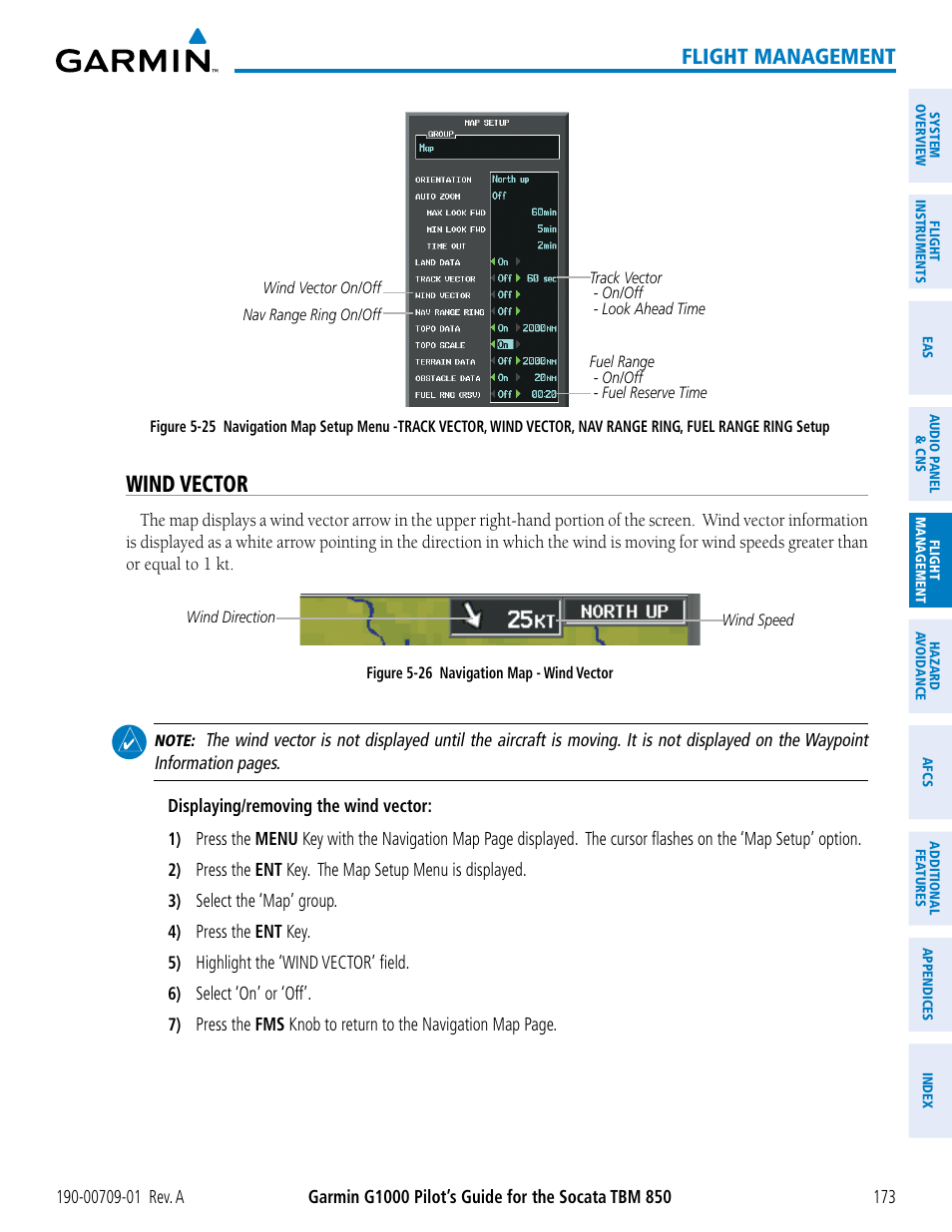 Wind vector, Flight management | Garmin G1000 Socata TBM 850 User Manual | Page 185 / 588