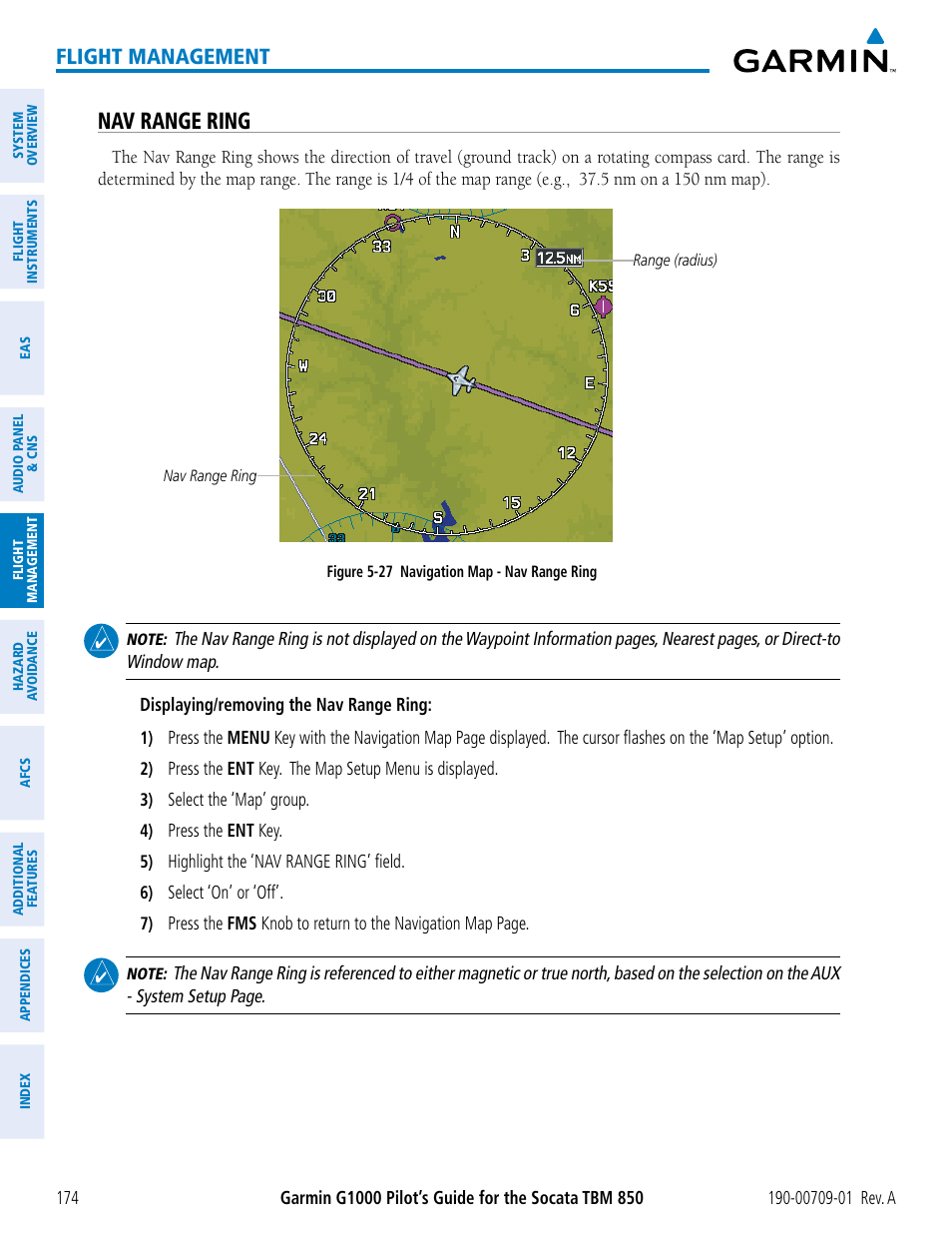 Nav range ring, Flight management | Garmin G1000 Socata TBM 850 User Manual | Page 186 / 588