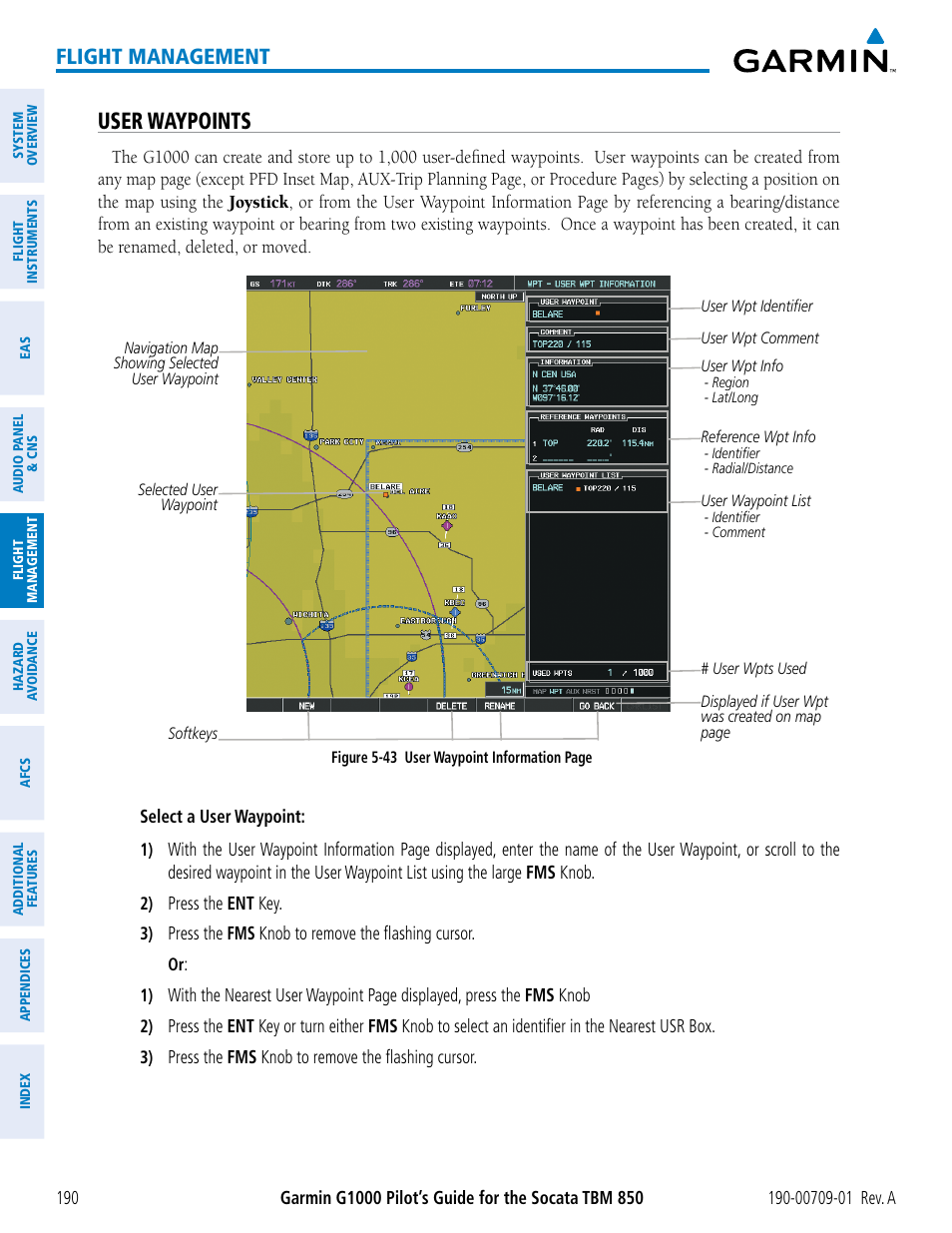 User waypoints, Flight management | Garmin G1000 Socata TBM 850 User Manual | Page 202 / 588