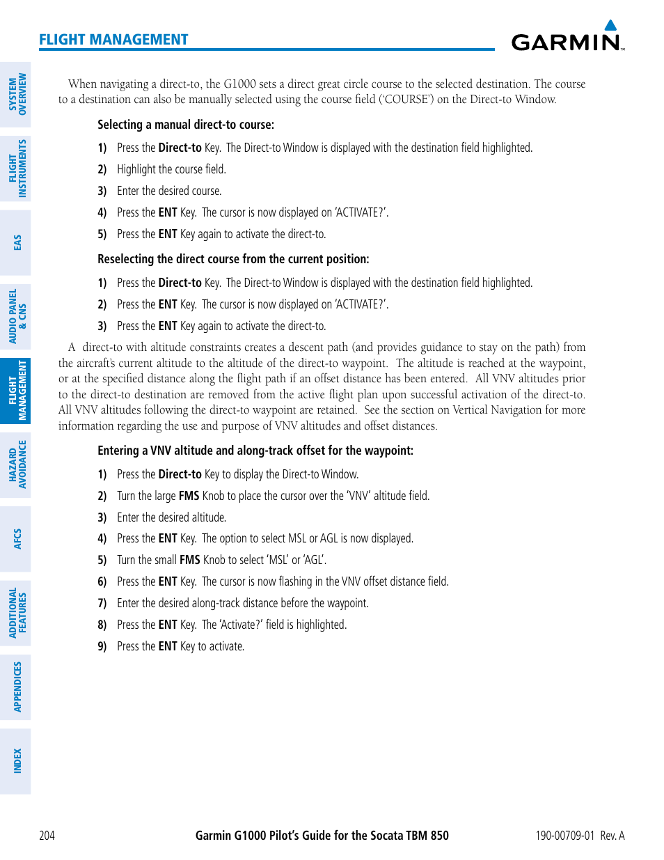 Flight management | Garmin G1000 Socata TBM 850 User Manual | Page 216 / 588