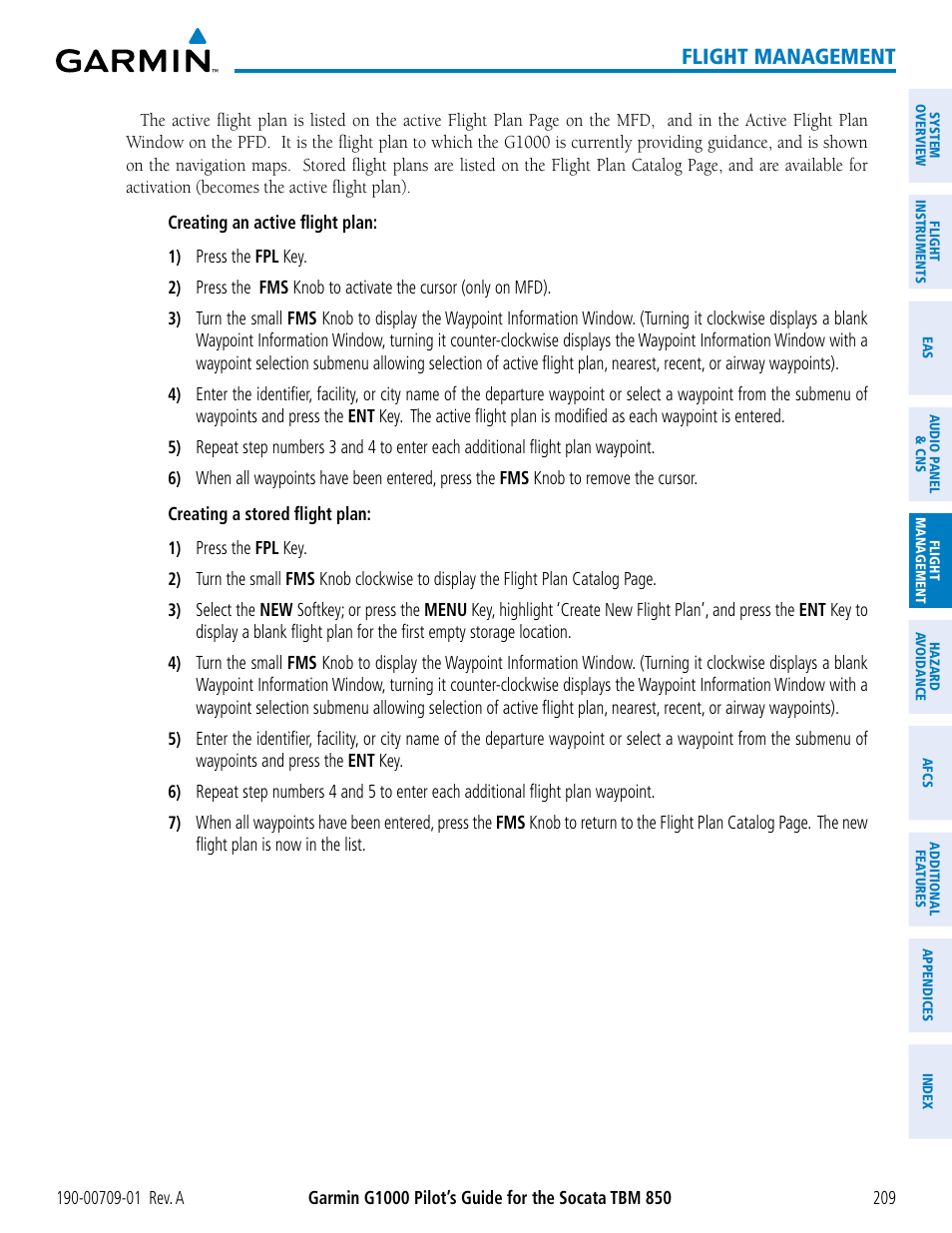 Flight management | Garmin G1000 Socata TBM 850 User Manual | Page 221 / 588