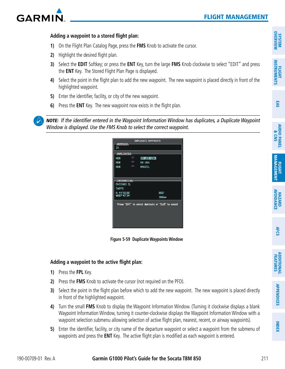 Flight management | Garmin G1000 Socata TBM 850 User Manual | Page 223 / 588