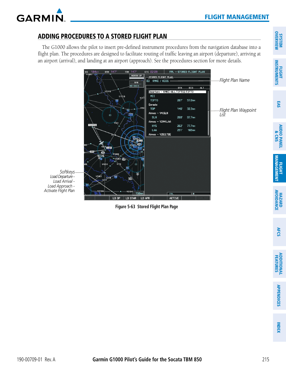 Adding procedures to a stored flight plan, Flight management | Garmin G1000 Socata TBM 850 User Manual | Page 227 / 588