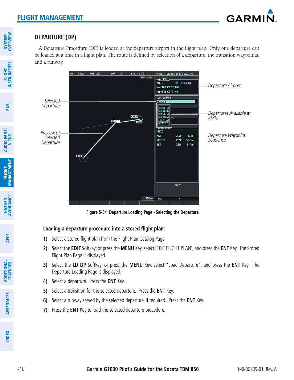 Flight management, Departure (dp) | Garmin G1000 Socata TBM 850 User Manual | Page 228 / 588