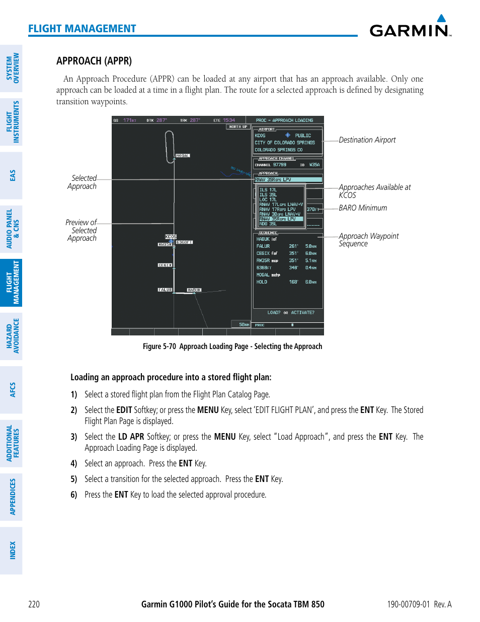 Flight management, Approach (appr) | Garmin G1000 Socata TBM 850 User Manual | Page 232 / 588