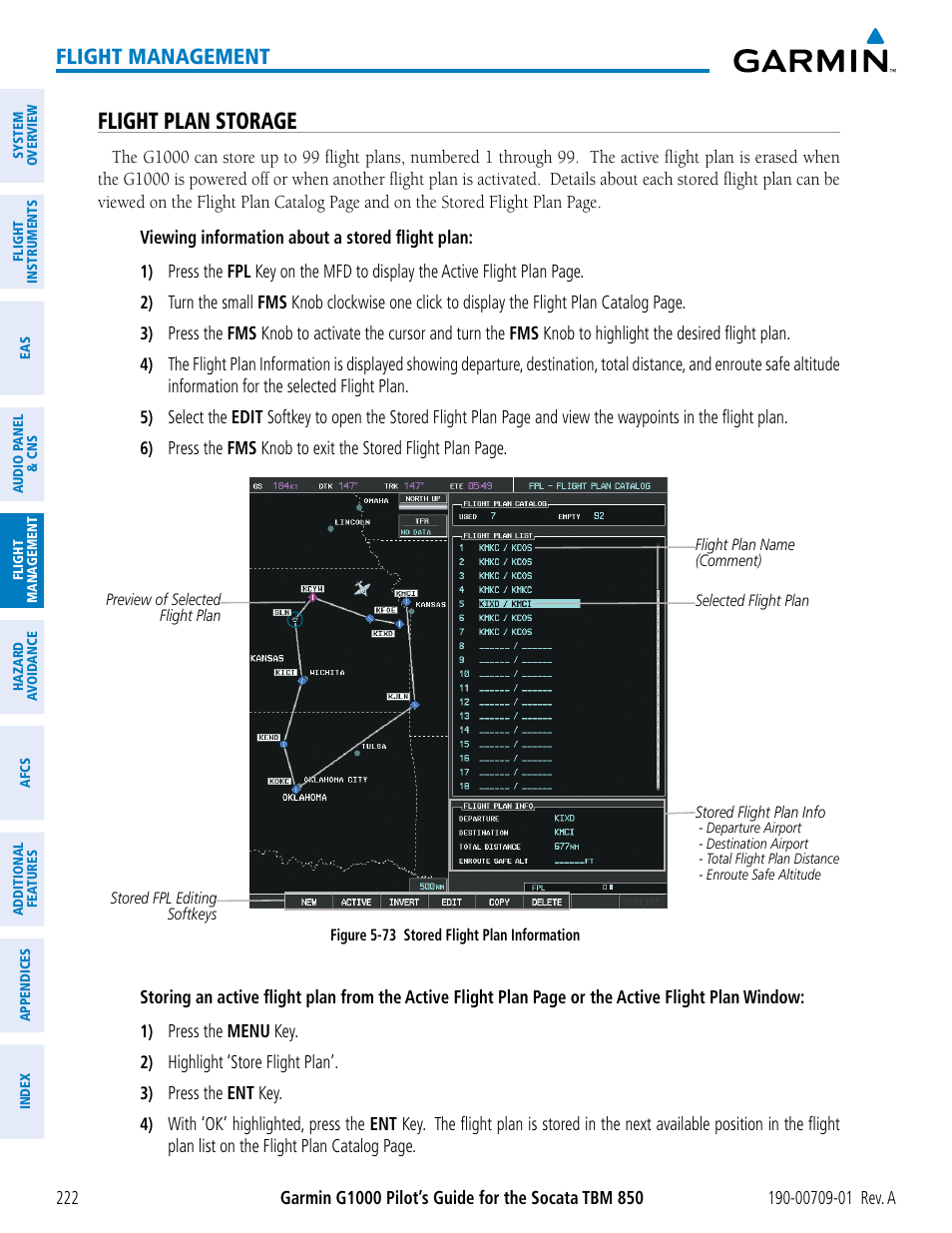 Flight plan storage, Flight management | Garmin G1000 Socata TBM 850 User Manual | Page 234 / 588