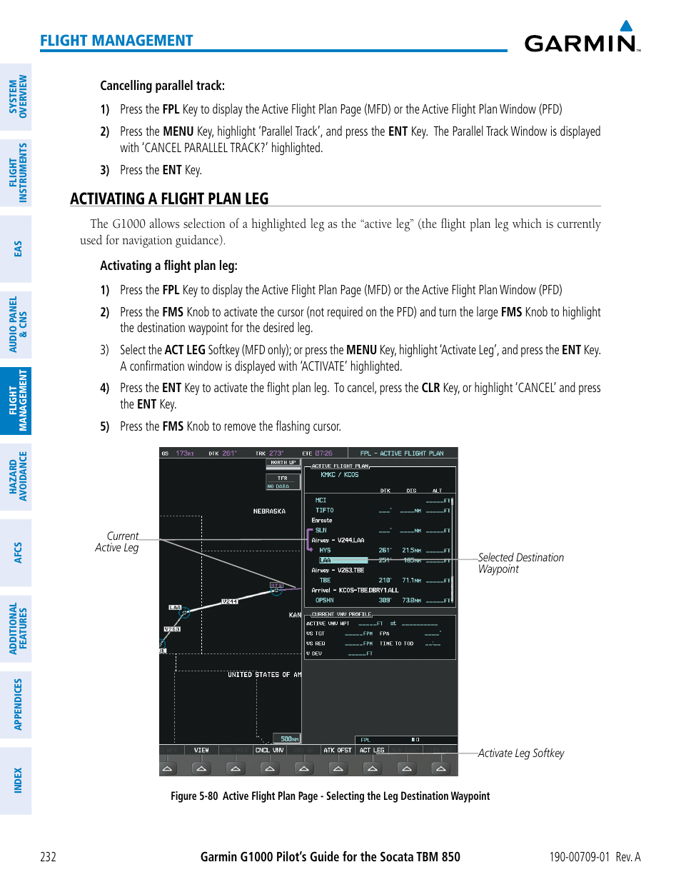 Activating a flight plan leg, Flight management | Garmin G1000 Socata TBM 850 User Manual | Page 244 / 588