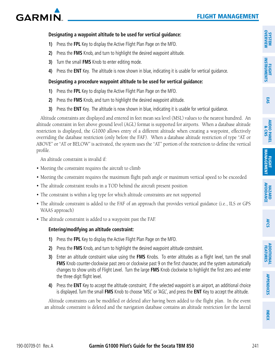 Flight management | Garmin G1000 Socata TBM 850 User Manual | Page 253 / 588