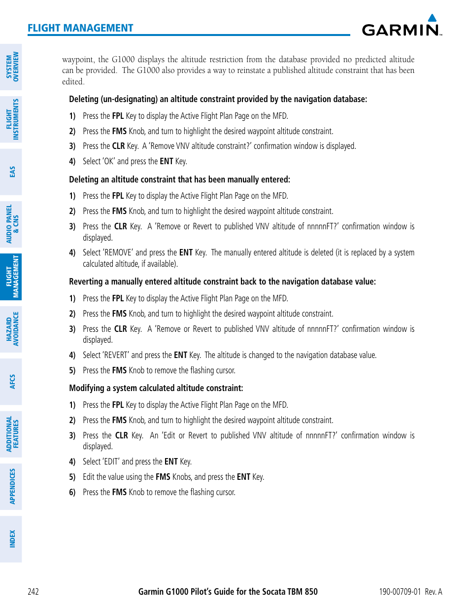 Flight management | Garmin G1000 Socata TBM 850 User Manual | Page 254 / 588