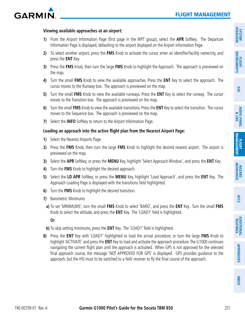 Flight management | Garmin G1000 Socata TBM 850 User Manual | Page 263 / 588