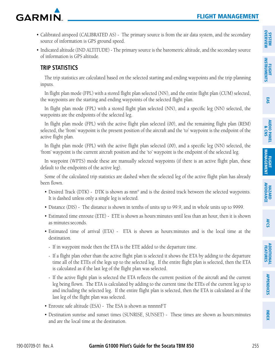 Flight management, Trip statistics | Garmin G1000 Socata TBM 850 User Manual | Page 267 / 588