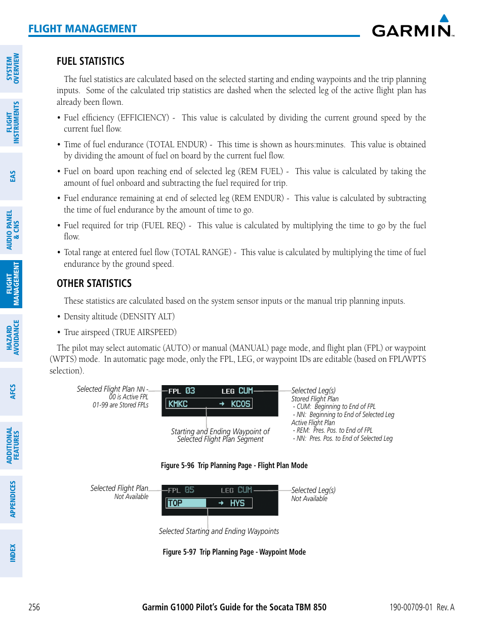 Flight management, Fuel statistics, Other statistics | Garmin G1000 Socata TBM 850 User Manual | Page 268 / 588