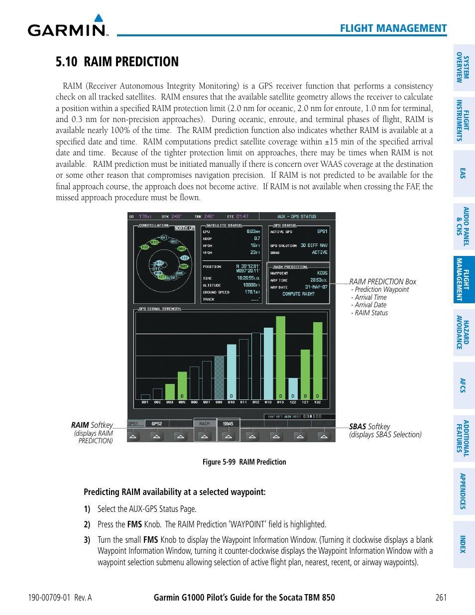 10 raim prediction, Flight management | Garmin G1000 Socata TBM 850 User Manual | Page 273 / 588